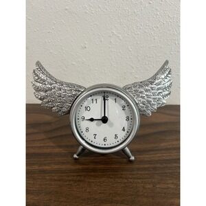 Pottery Barn Kids Clock Time Flies Wings Analog Silver Tone Junk Gypsy